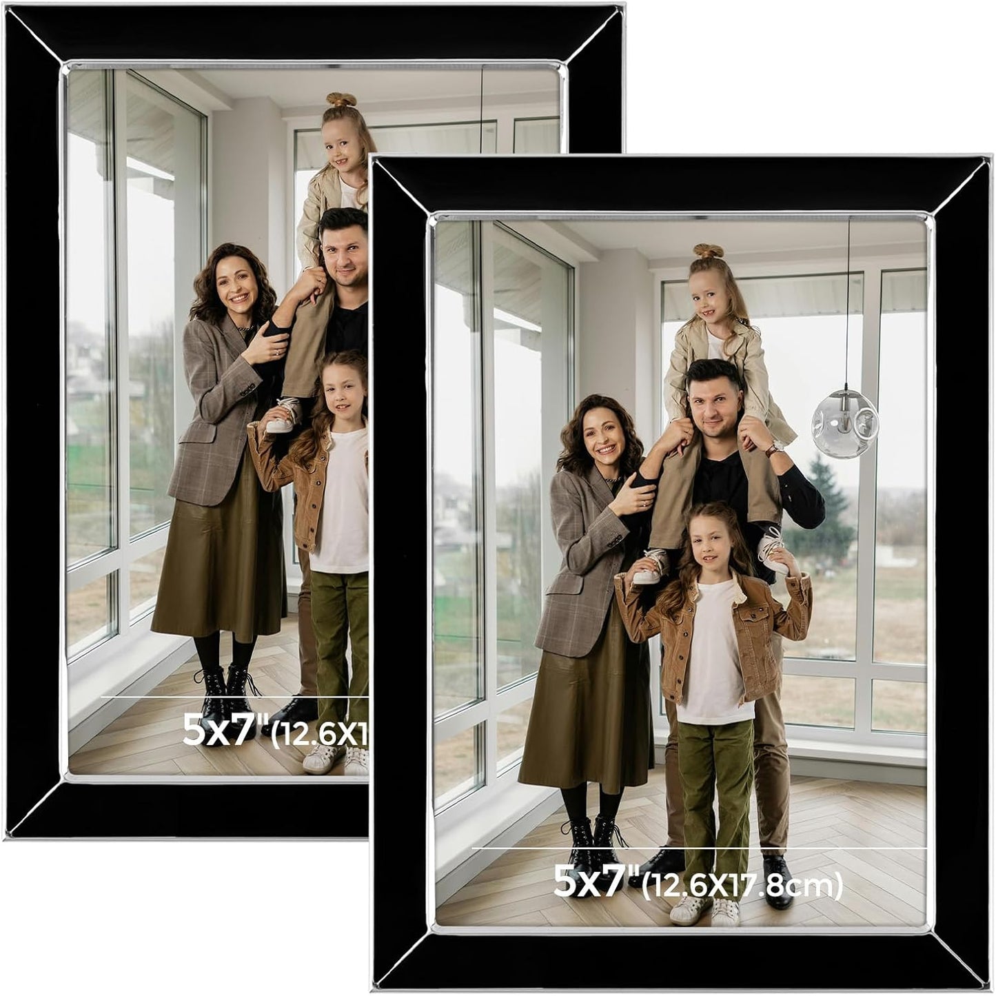 Frametory Enamel Picture Frame - 5x7 Silver Metal Edge Black Enamel Picture Frame With Easel and Velvet Back for Tabletop Display, Bookshelf, 5x7 Wall Decoration, Photo Frames, Picture Display-2 Set