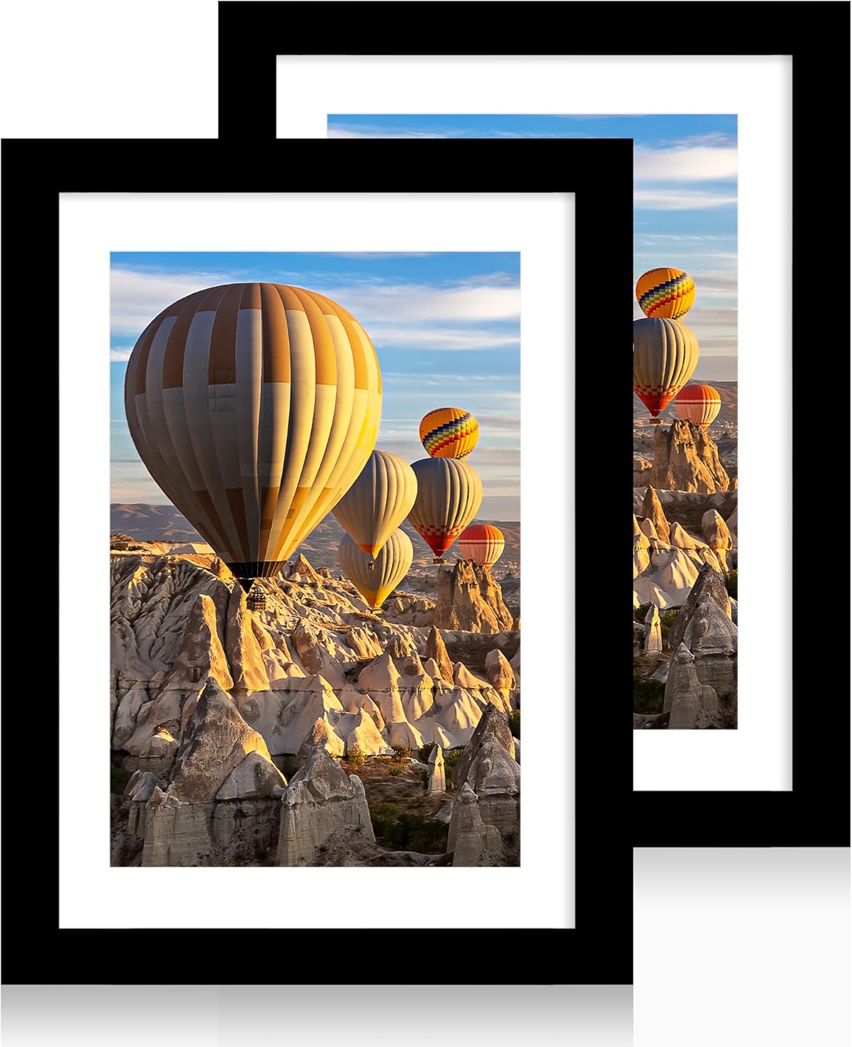 iRahmen 10x14 Picture Frame Set of 2 with Tempered Glass, Black Wood Photo Frames Display 8x12 Picture with Mat or 10 x 14 Without Mat for Horizontal or Vertical Wall Mounting