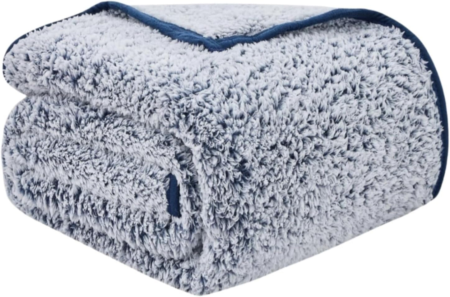 EMME Soft Sherpa Fleece Blanket Queen Size Reversible Plush Fluffy Large Blanket Warm Decorative Boho Cover for Sofa, Couch, Bedroom,Travel(Plush Navy,90"x90")
