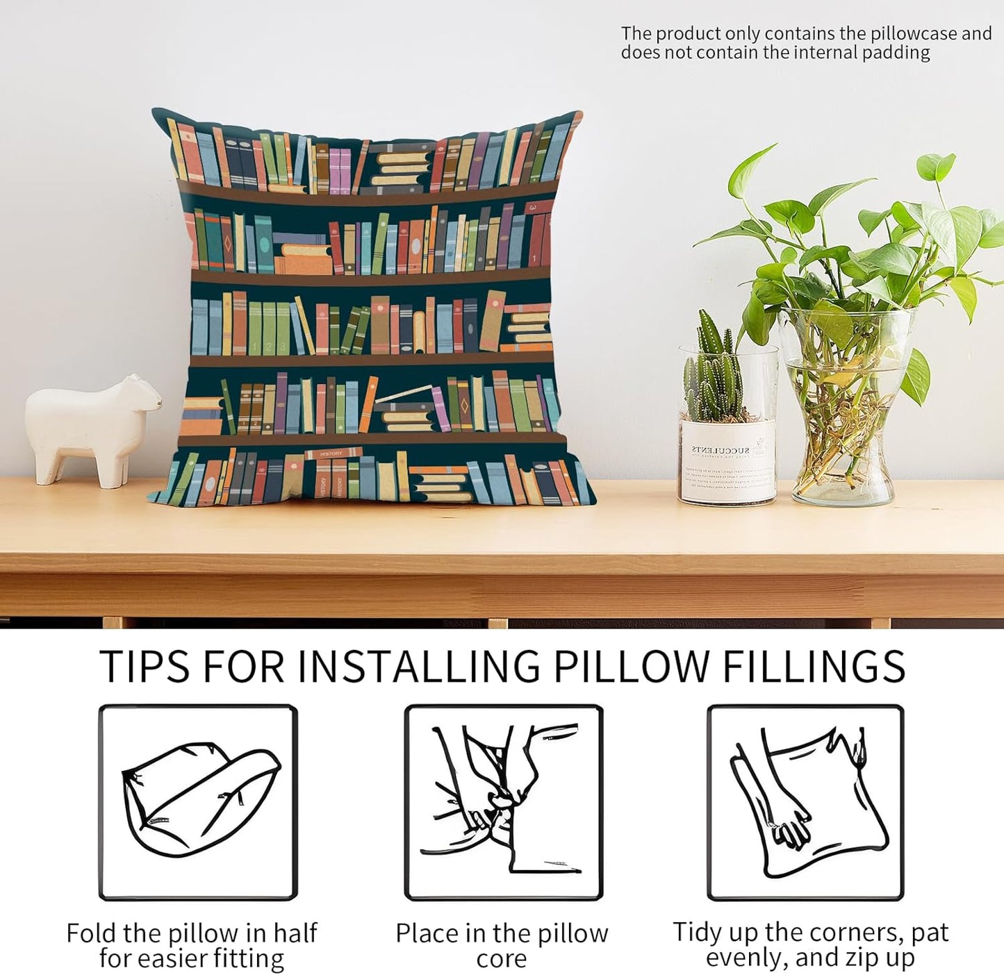 Decorative Throw Pillow Covers 18x18 Inch, Cute Home Decor for Living Room Outdoor Funny Pillowcase Polyester Cushion Case Colorful Bookshelf