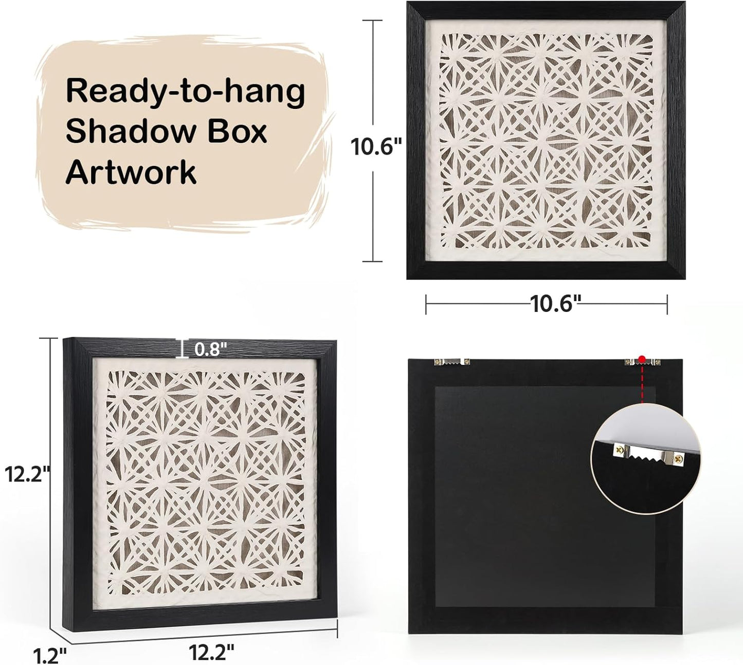 FOLKOR Abstract Framed Black and White Wall Art for Hallway Entryway Staircase, 12" Natural Rice Paper Geometric Wall Decor, Unique Room Aesthetic Artwork Wall Panel for Farmhouse Living Room Book Shop