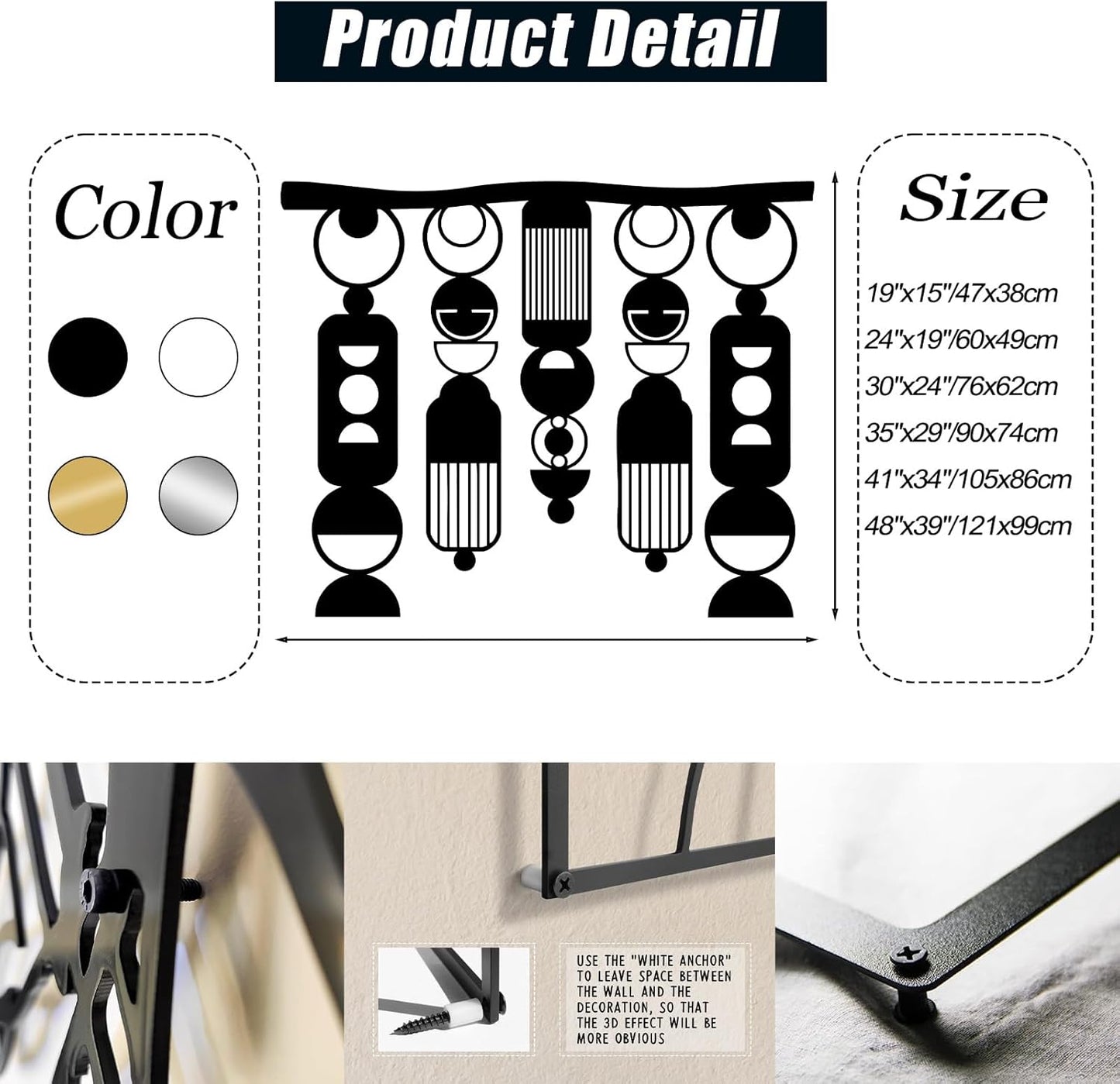 Hfrolixit Metal Macrame Boho Wall Decor, Bohemian Metal Wall Art, Large Macrame Wall Art, Abstract Geometric Wall Decor, Above Bed Wall Hanging (Gold, 41"x34"/105x86cm)