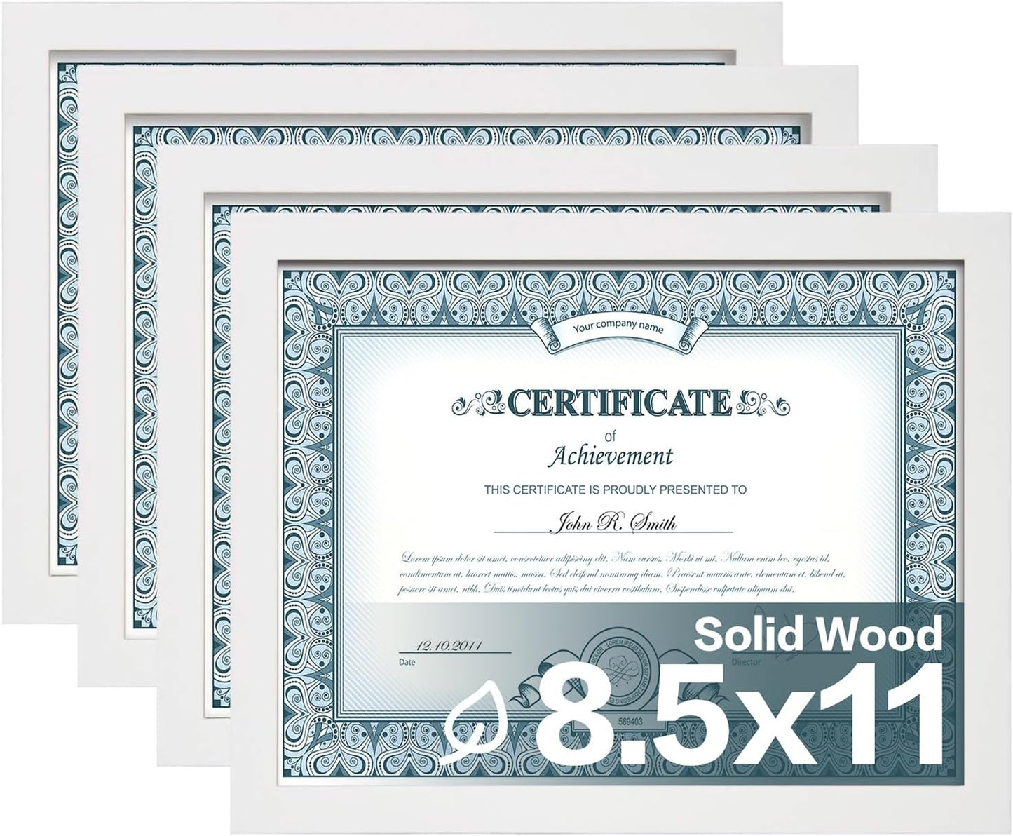 Egofine 8.5x11 Picture Frames Set of 4, Made of Solid Wood Covered by Plexiglass for Document,Diploma, Certificates and Degree, for Table Top Display and Wall Mounting Photo Frame White