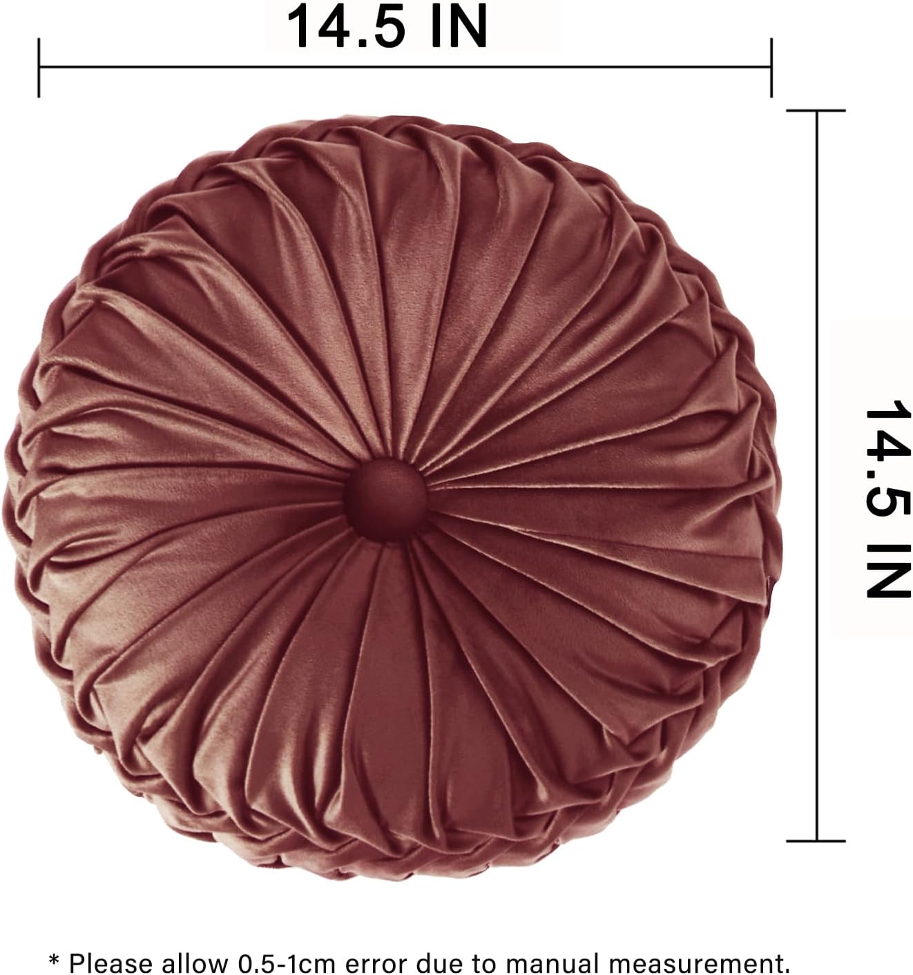 HIG Set of 2 Decorative Round Pleated Throw Pillows,Classy Accent Pumpkin Throw Pillows with Center Button,Vintage Velvet Floor Pillows for Sofa Vanity Chair Bed,Dusty Rose,14.5" Diameter(Ripple)