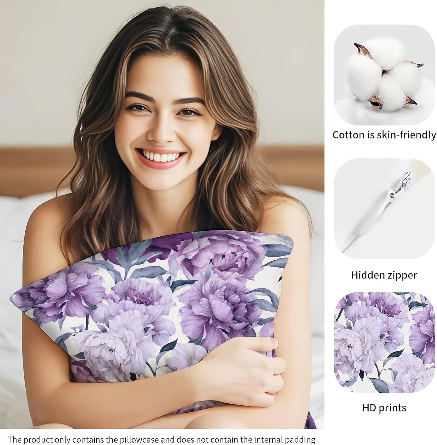 Decorative Throw Pillow Covers 18x18 Inch, Cute Home Decor for Living Room Outdoor Funny Pillowcase Polyester Cushion Case Purple Floral