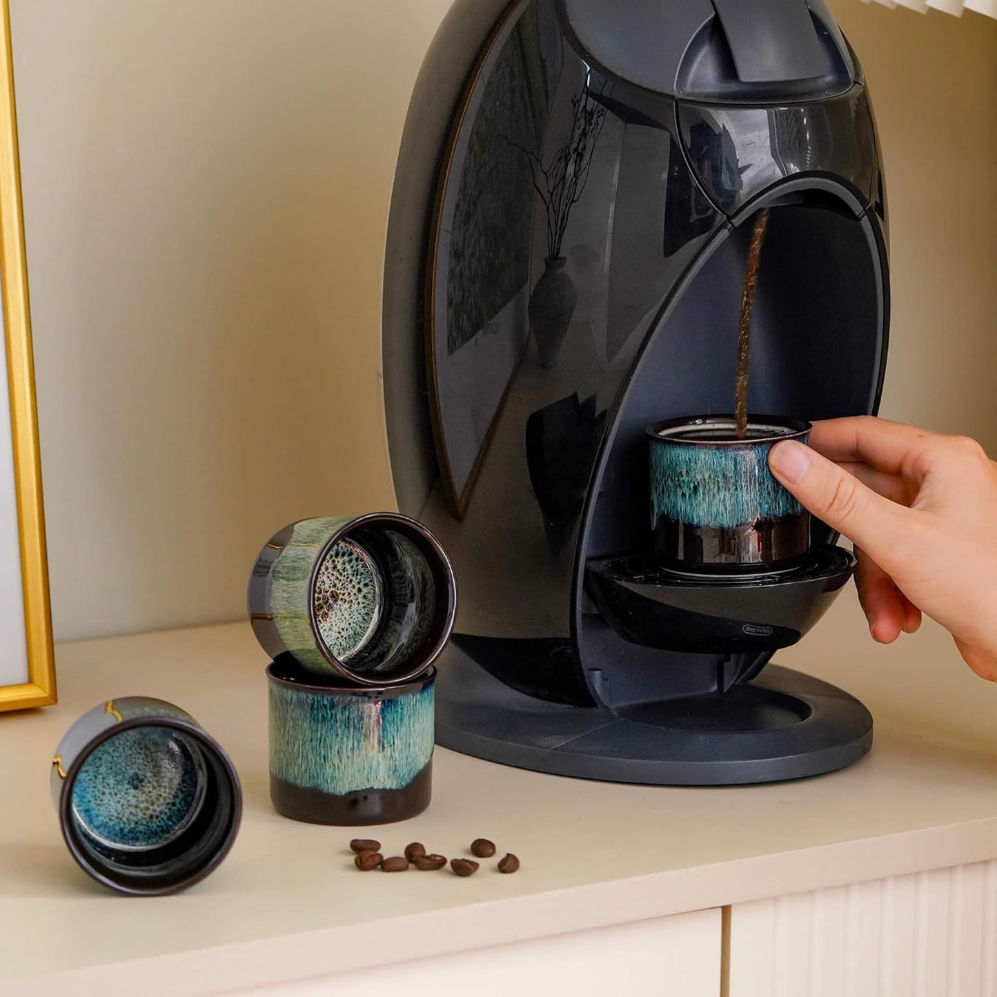 Espresso Cups Set of 2, Ceramic Espresso Cups, Expresso Shots Cups, 2.5oz Tea Cups, Demitasse Cups (4, magic blue outside)