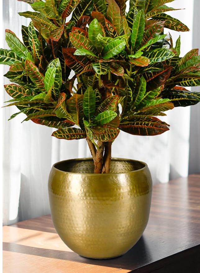 Serene Spaces Living Brass-Look Aluminum Cachepot: Handcrafted in India, Elegant Wedding & Home Decor, Vintage Planter for Indoor Plants, Flowers, Table Centerpieces, Small, 13" Diameter & 10.5" Tall