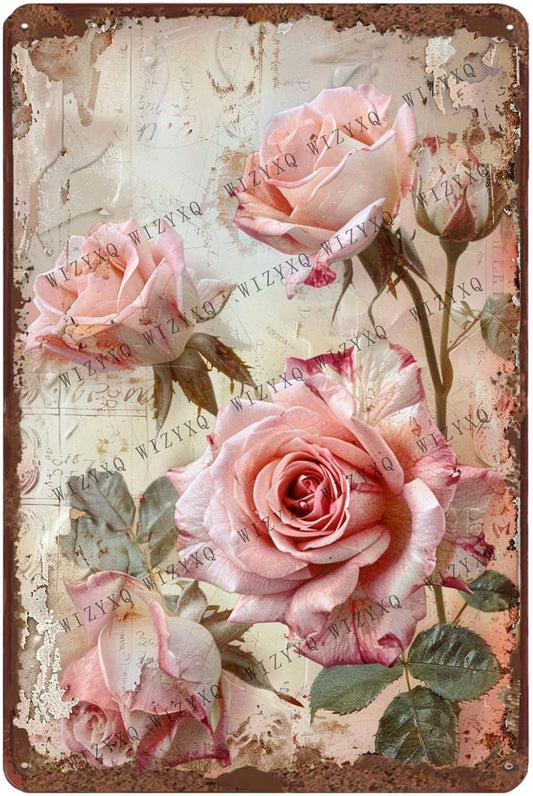 Metal Signs Rose Flower Vintage Metal Tin Sign for Home Office Kitchen Bar Cafe Garden Wall Decor 12x8 Inch