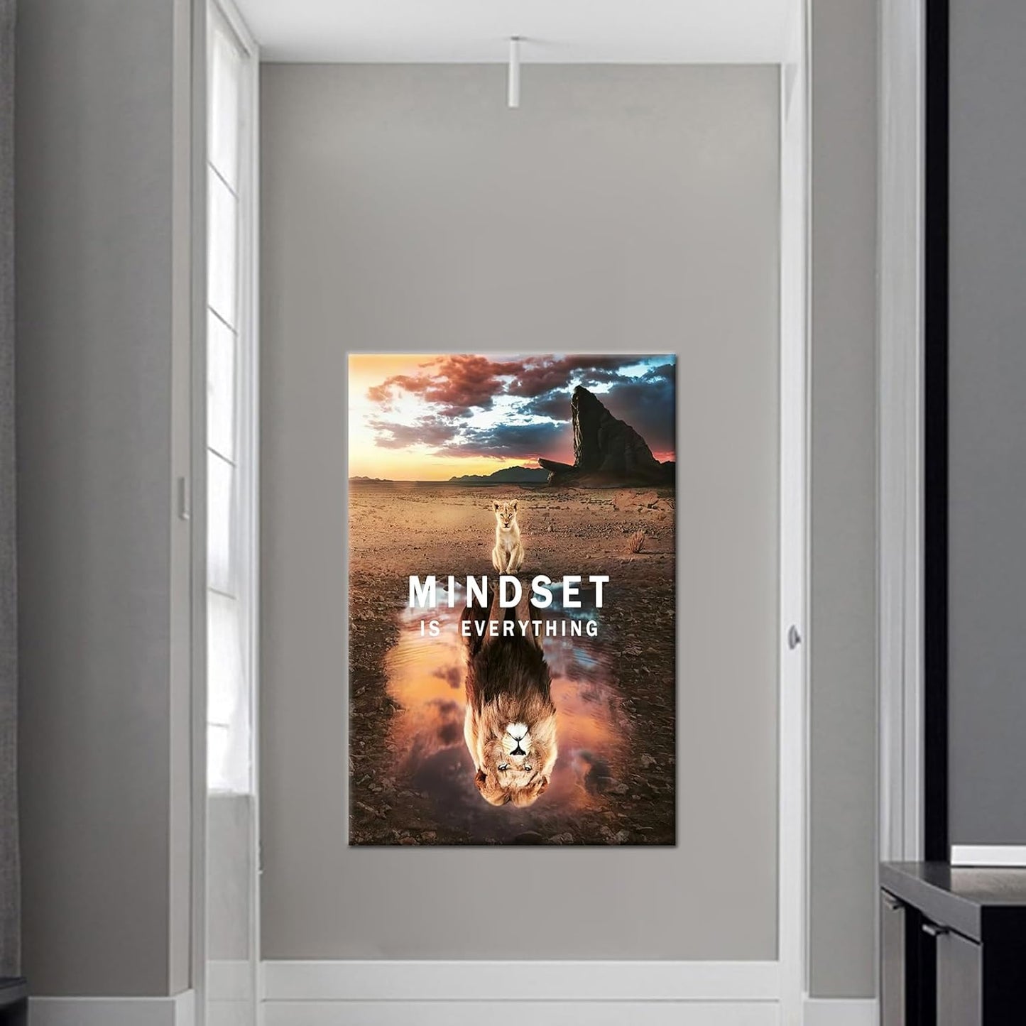 Mindset is Everything Canvas Painting Wall Art Motivational Posters Cute Animal Small Cat Big Lions Picture Prints Inspirational Framed Artwork Modern Home Decor Living Room Bedroom [24''W x 36''H]