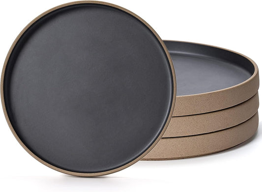 Dinner Ceramic black Plates (set of 4), 10 inch Black Porcelain Plates, Steak dinner plate, Kitchen Porcelain Serving Dishes for Salad, Pasta, Dessert, Microwave, and Dishwasher Safe