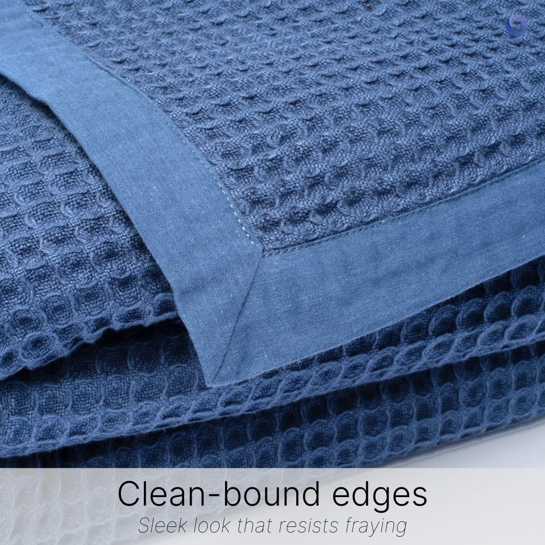 GOTS Certified Organic Cotton Waffle Weave Blanket, Queen Bed Size, 90"X90"Cozy Throw Blanket for Couch, Modern Home Decor Throw Blankets,Comfy Waffle Blanket Soft Bed Blankets -Navy Blue