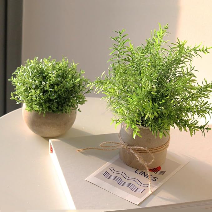 4Pack Small Fake Plants for Bathroom Decor, Artificial Plants Indoor, Faux Plants Indoor Eucalyptus Rosemary for Home Kitchen Farmhouse Office Room Decor