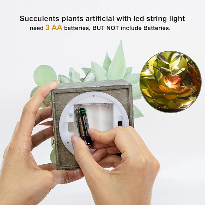 Mingfuxin Succulents Plants Artificial with Light, Small Fake Plants in Pots for Home Decor, Potted Decorative Succulents Plants for Table Desk Bathroom Office Room Decor