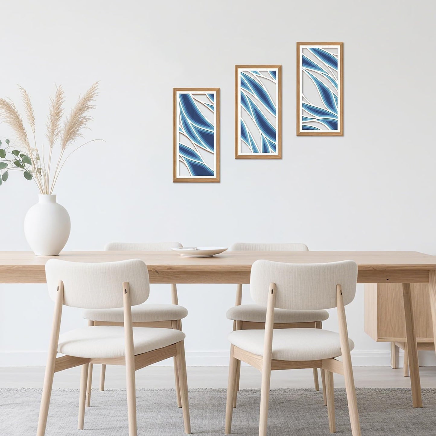 IARTTOP 3 Pcs Bohemian Abstract Wood Wall Decor Blue Mid Century Artwork Minimalist Modern Hanging Decor Boho Blue Waves Wall Art for Office Living Room Bedroom 7.9 x15.8 Inch