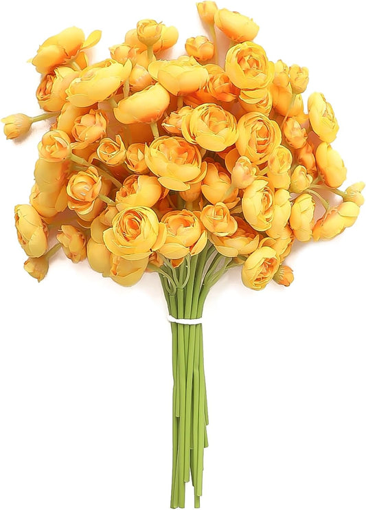 Floroom Ranunculus Artificial Flowers 18 Pcs Golden Yellow Faux Silk Mini Ranunculus Bulk Fake Wedding Filler Flowers for DIY Bouquets, Centerpieces, Bridal Shower Decorations & Arrangements