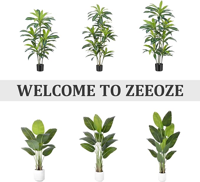 5Ft Dracaena Plant Artificial Tree Fake Tropical Floor Plants Potted (Real Touch) Artificial Silk Tree Leaf Faux Trees Black Tall Planter for Home Office Living Room Indoor Outdoor Decor（2Pack）