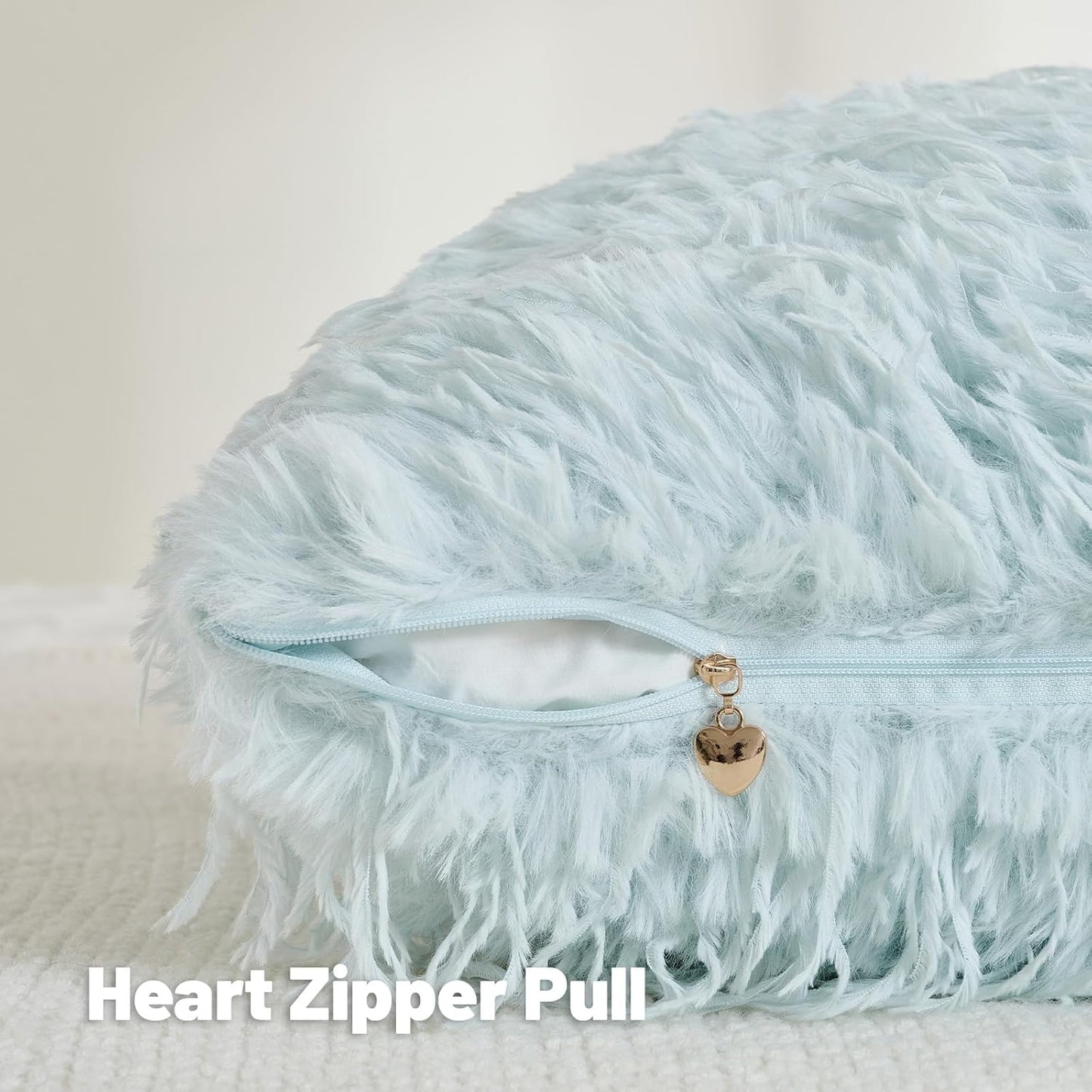 FUTEI Light Blue Decorative Throw Pillow Covers 12x20 Inch Set of 2,Soft Fluffy Faux Feather Texture Lumbar Pillow Cases,Modern Home Luxury Decor for Couch Bed Living Room