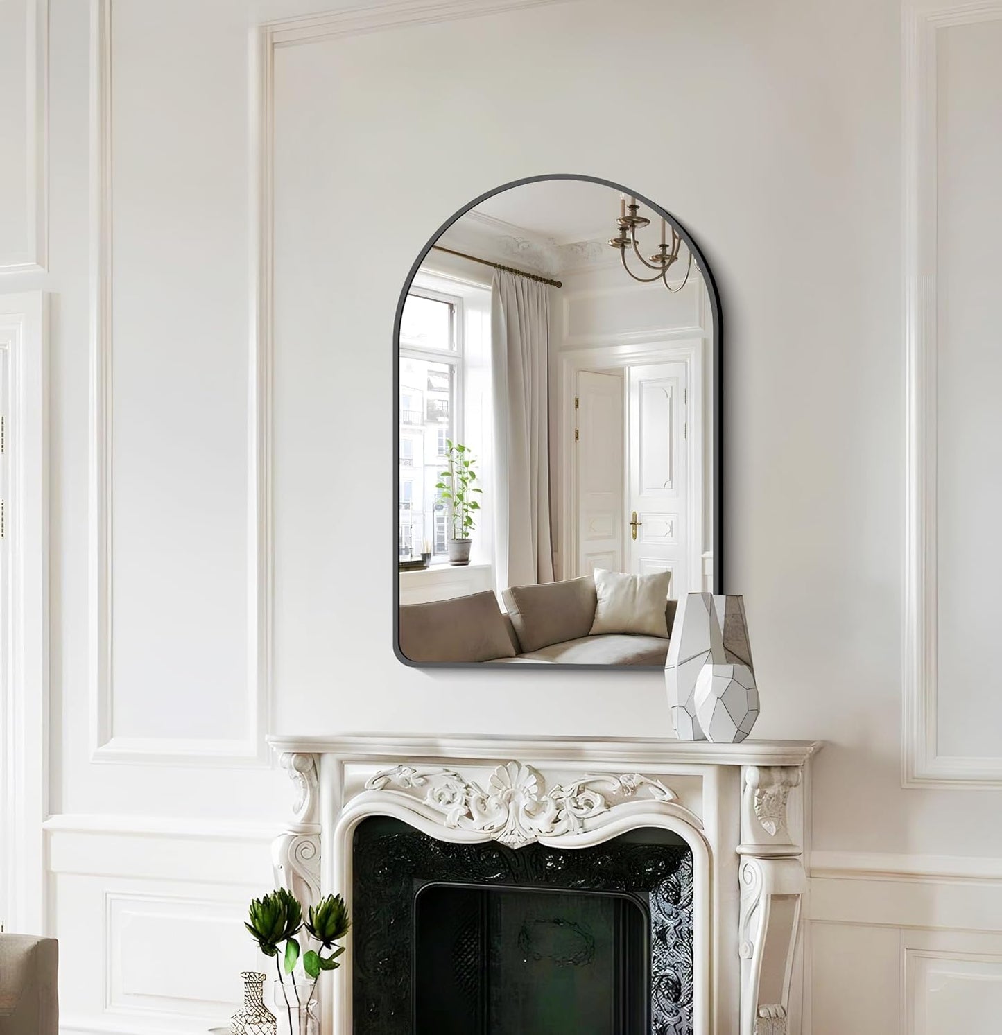 FORBATH Arched Bathroom Mirror 20x28 Inch, Bathroom Mirror Wall Mounted Modern Black Aluminum Alloy Frame Decor Dresser Mirror for Bedroom Living Room Entryway, Hanging or Leaning Against Wall