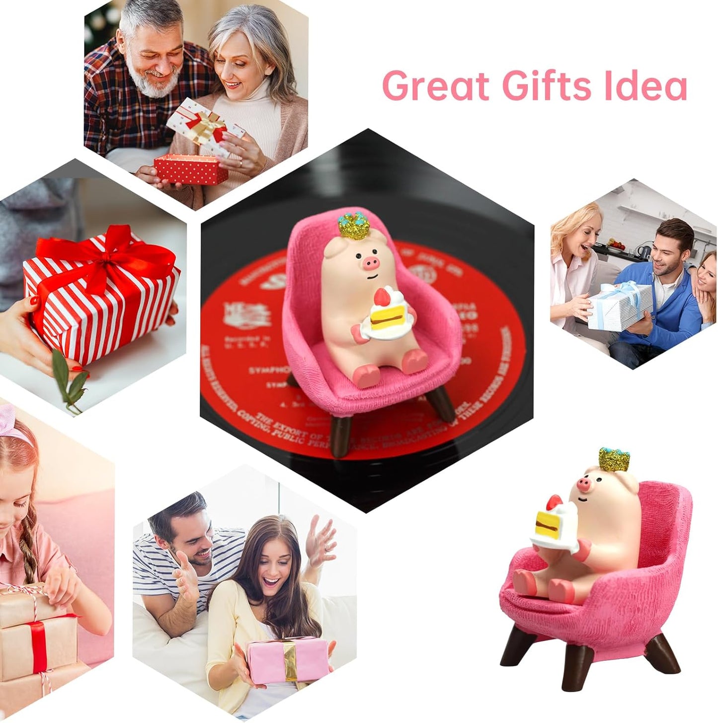 Cute Mini Pig Eating Cake Resin Figurine Apply to for Office, Home Decoration Perfect for Pig Lovers - Pink Sofa