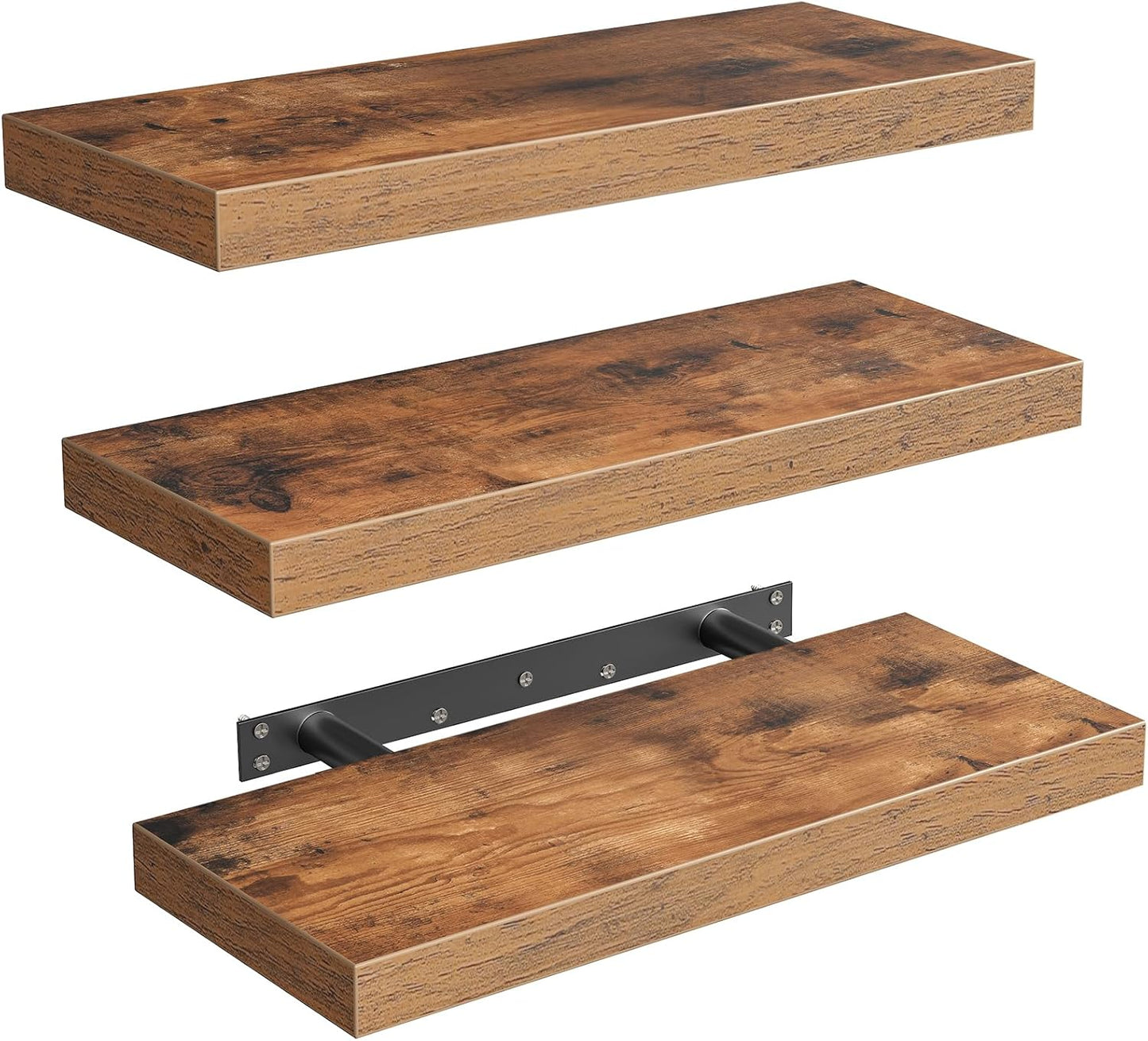 Floating Shelves for Wall, 1.5" Thick Wall Shelf Set of 3 with Invisible Brackets, 15.7L x 7.9W Hanging Shelves Farmhouse Home Decor for Bathroom, Living Room, Bedroom, Rustic Brown 4301BJP3BF