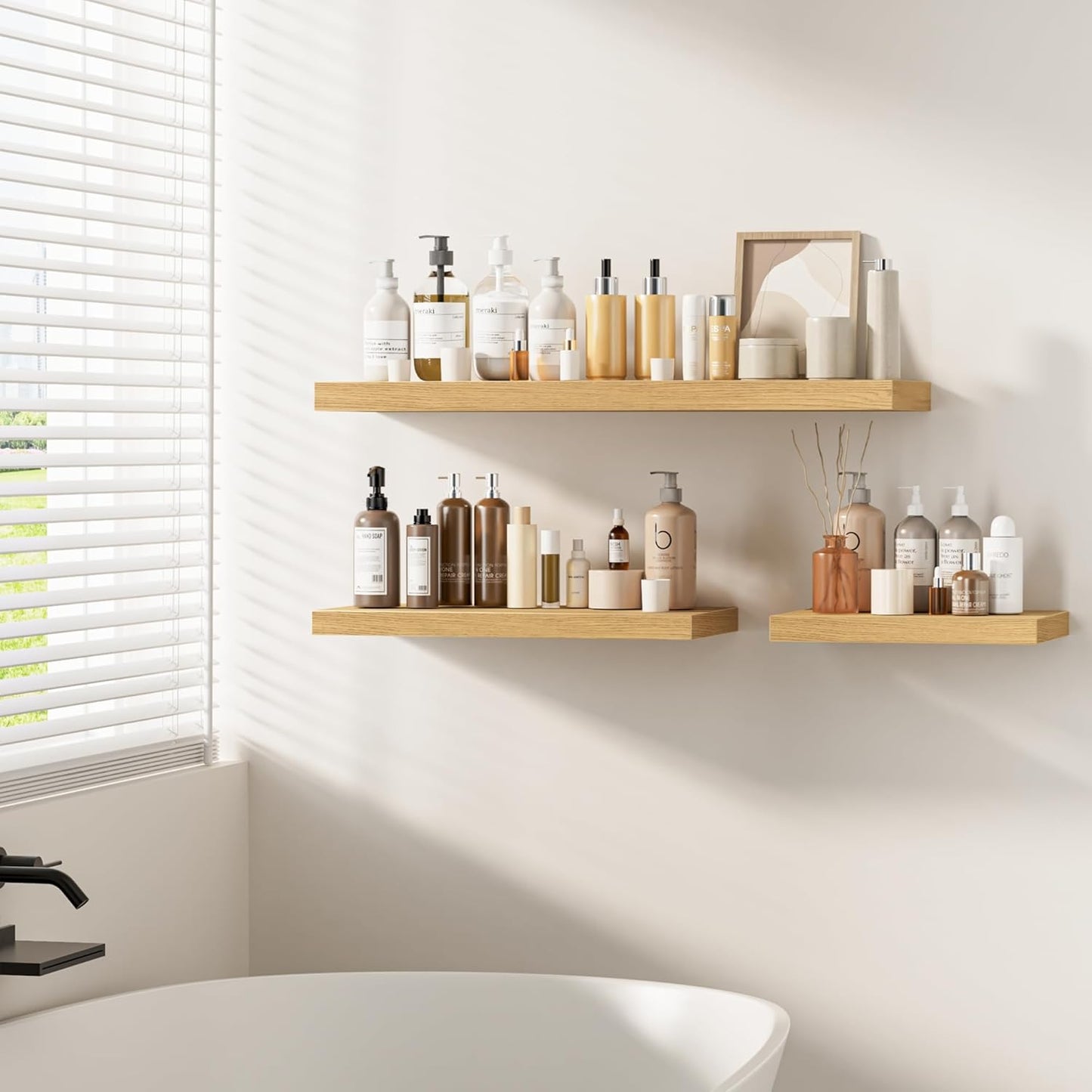 Fun Memories Floating Shelves - 2 Pack 12 Inch Deep Rustic Wooden Wall Shelves - Extra Deeper & Thicker Wall Mounted Storage Shelf for Living Room, Kitchen, Farmhouse - 24" W x 12" D x 1.5" H - Oak