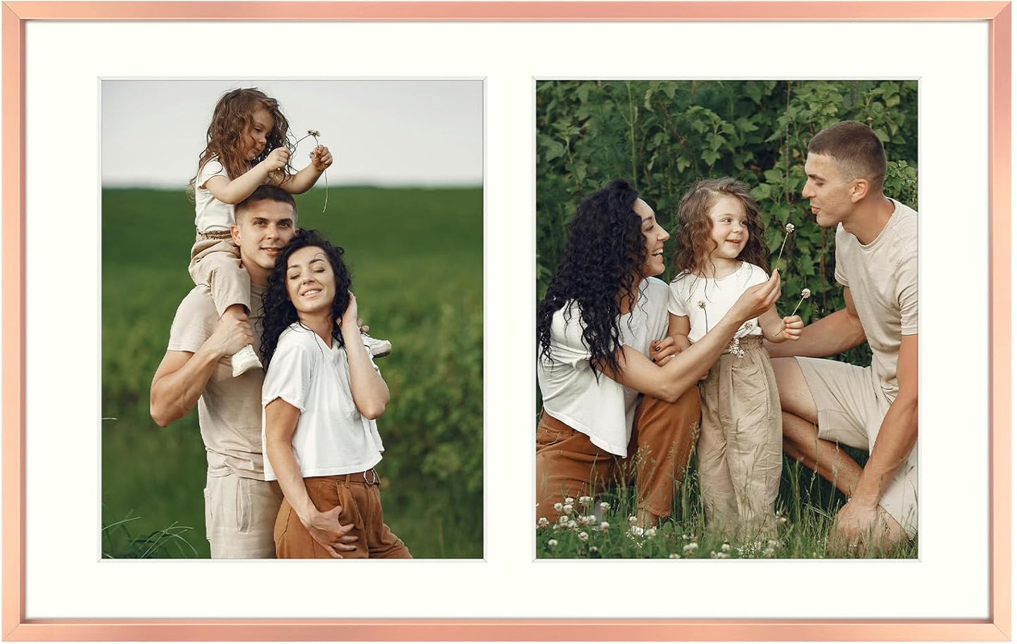 Frametory - 12x19 Aluminum Collage Picture Frame - Display 8x10 Pictures with 2 Openings Mat - Real Glass Front - Horizontal/Vertical Wall Mount - Rose Gold 1 Pack