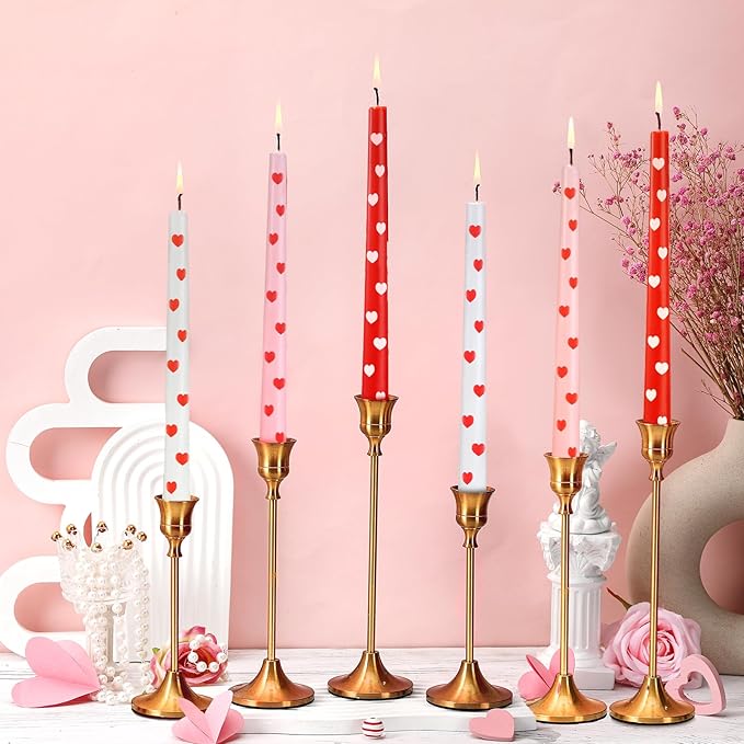 6 Pcs Taper Candles 10 Inch Candle Sticks for Bachelorette Bridal Wedding Party Baby Shower Table Cake Decor(Heart,10 Inch,Pink Red White)