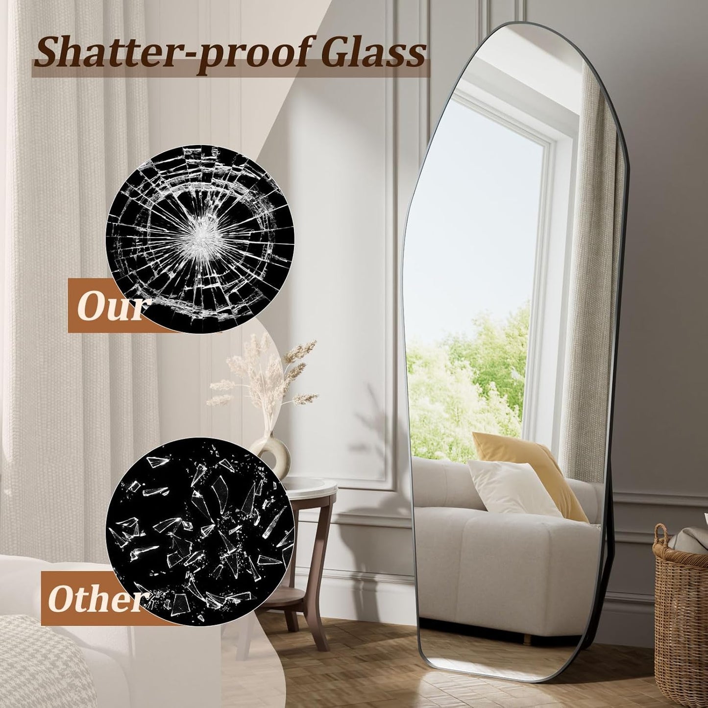 Full Length Floor Mirror - 76"x34" Aluminum Frame Irregular Diamond Shaped Standing Leaning Hanging for Bedroom Living Room Cloakroom Decor Large Mirror Black