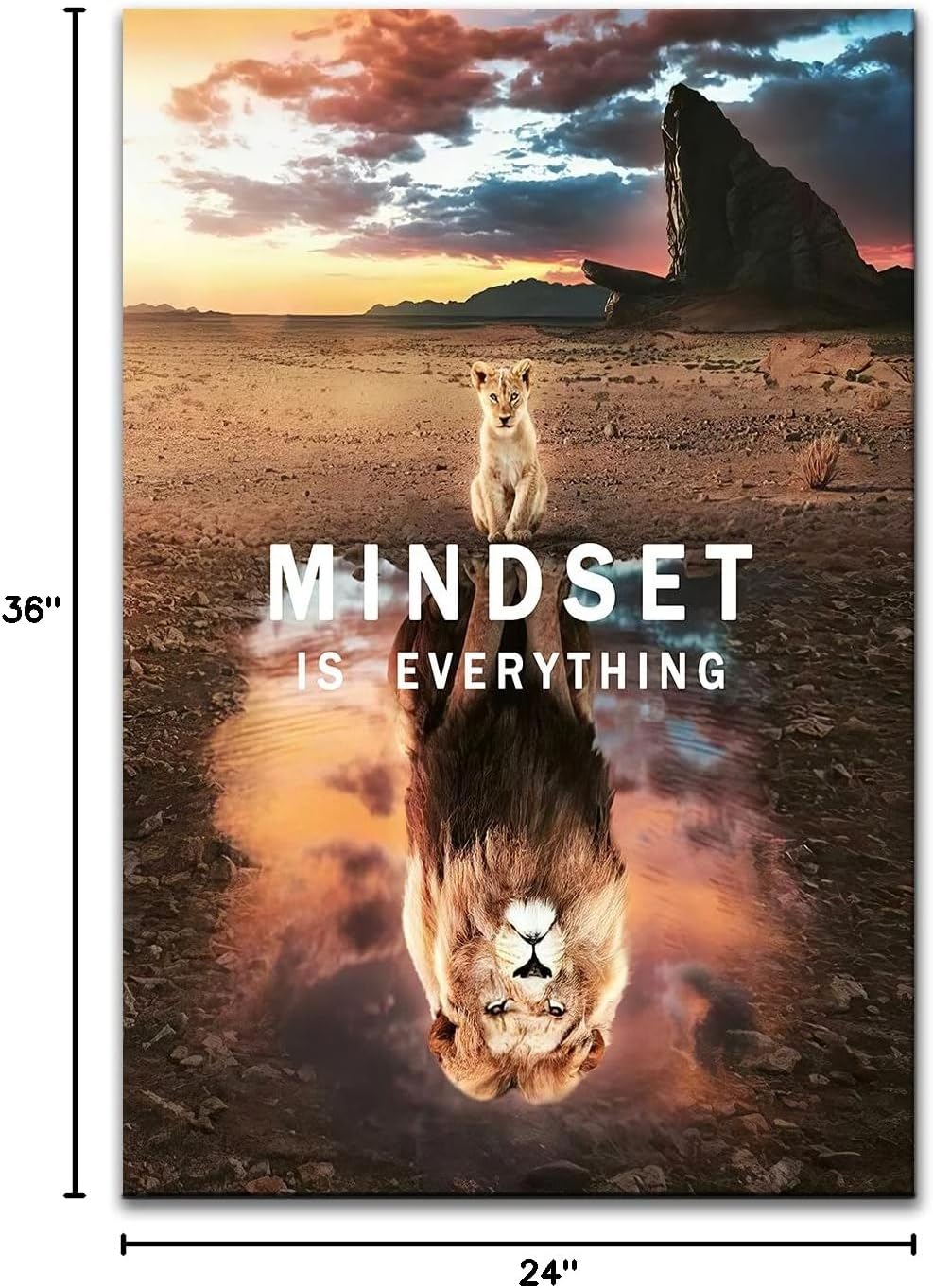 Mindset is Everything Canvas Painting Wall Art Motivational Posters Cute Animal Small Cat Big Lions Picture Prints Inspirational Framed Artwork Modern Home Decor Living Room Bedroom [24''W x 36''H]