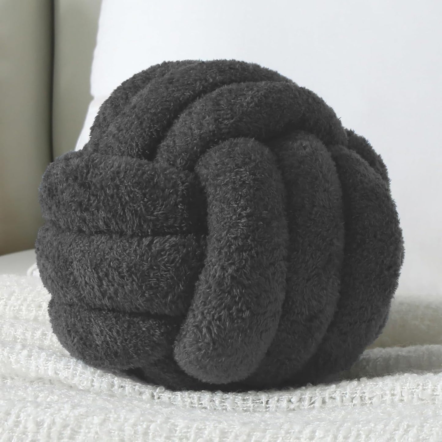 Knot Pillow Ball Plush - Decorative Throw Pillows for Bed Relieve Stress, Round Knot Cushion for Sofa Decor Pet Toy, Grey 8 inch