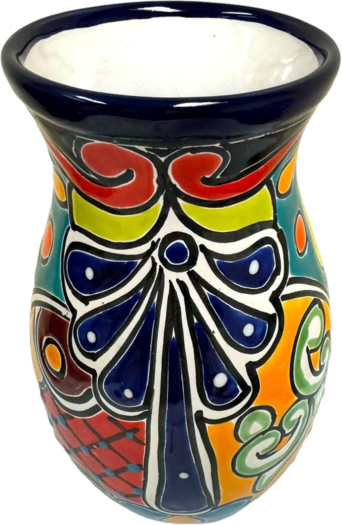 Talavera Flower Vase Folk Art Mexican Pottery Handmade Hand Painted Home Decor Indoor Multicolor Outdoor 10" (Multi 2)