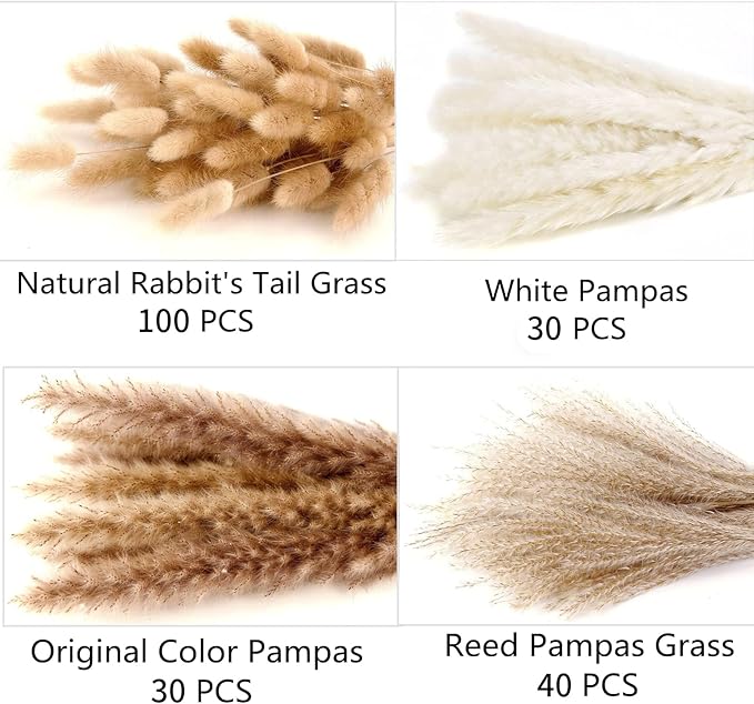 200PCS Dried Flower Bouquet – Pampas Grass, Floral Decor for Home, Wedding, and Boho Style | Perfect for Vases, Fall, Spring, Summer, and Winter Arrangements