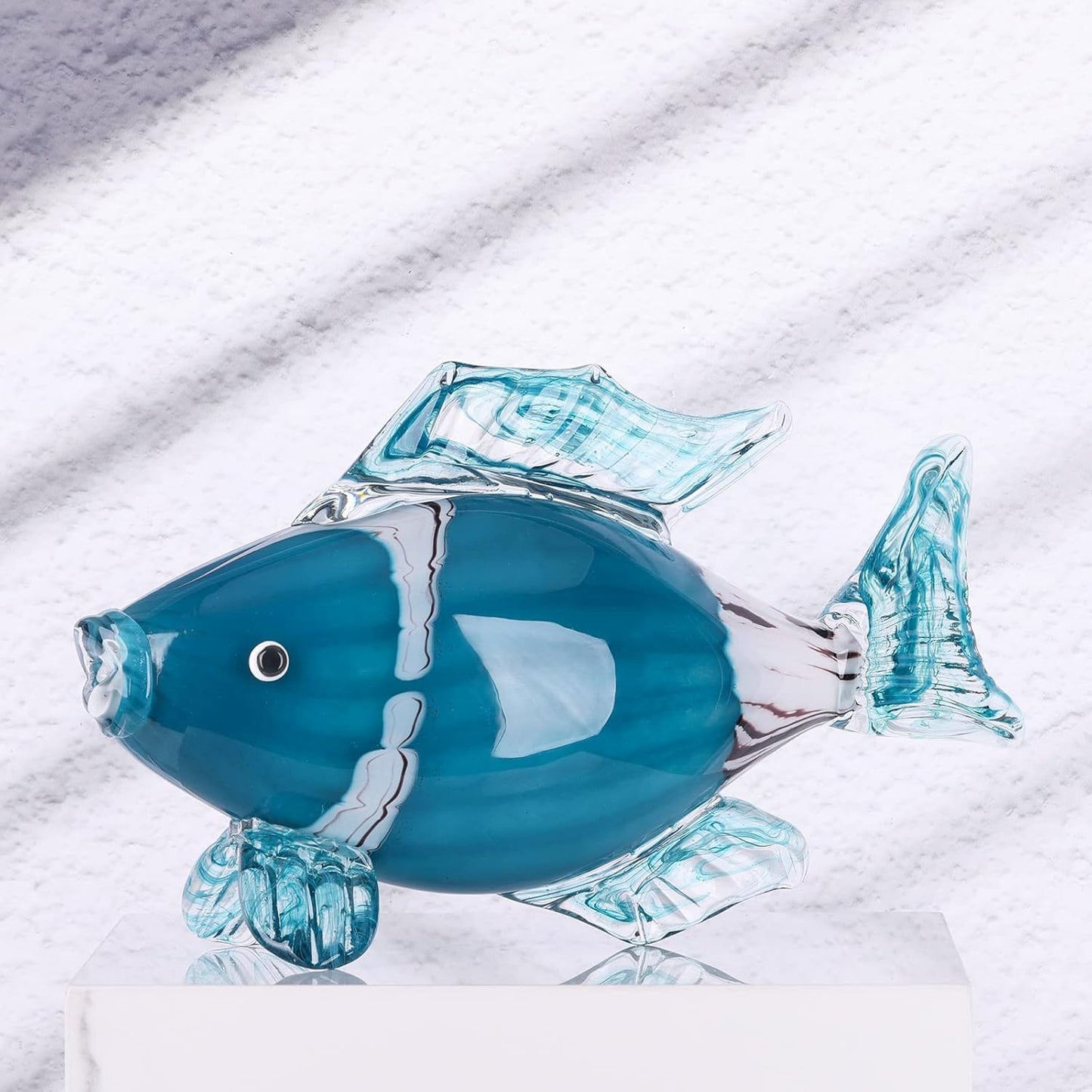 LCCCK Large Glass Fish Statue, Hand Blown Glass Sea Life Figurines, Coastal Decor for Home,Tropical Fish Ornaments Collectible Figurines, Coffee Table, Shelf, Office, Bathroom Decoration Nautical Art