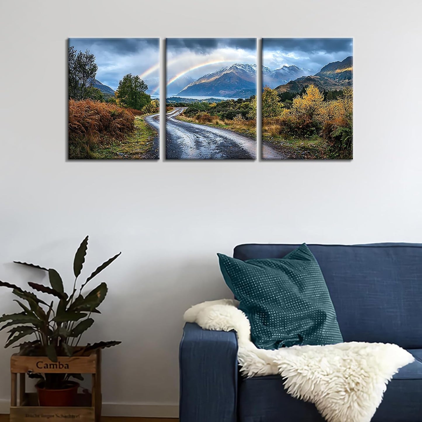 Landscape Canvas Wall Art Rainbow and Beautiful Nature Poster Print Countryside Natural Mountain Paths Picture Painting Wall Decor Artwork for Home Bedroom Bathroom Ready to Hang [36''W x 16''H]