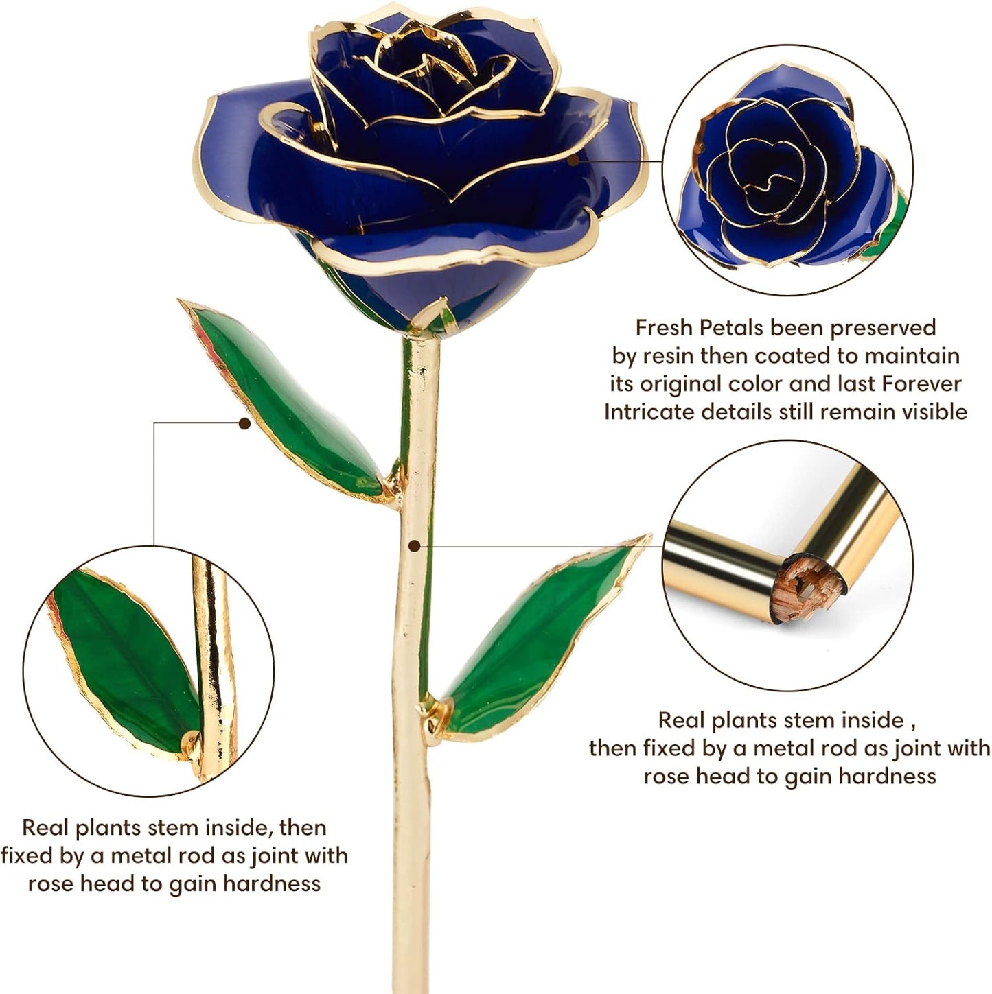 Gold Dipped Infinity Rose Last Forever Flower Decor, Birthday Gift for Women in Her Birthday Mothers Day, Resin Preserved Rose | Anniversary Present for Mom (Blue)
