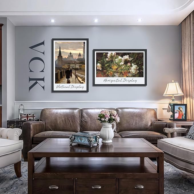 VCK 24x36 Poster Frame Black Oak - 3 Pack, Exclusive Natural Textured Solid Wood Picture Frame, Wall Hanging