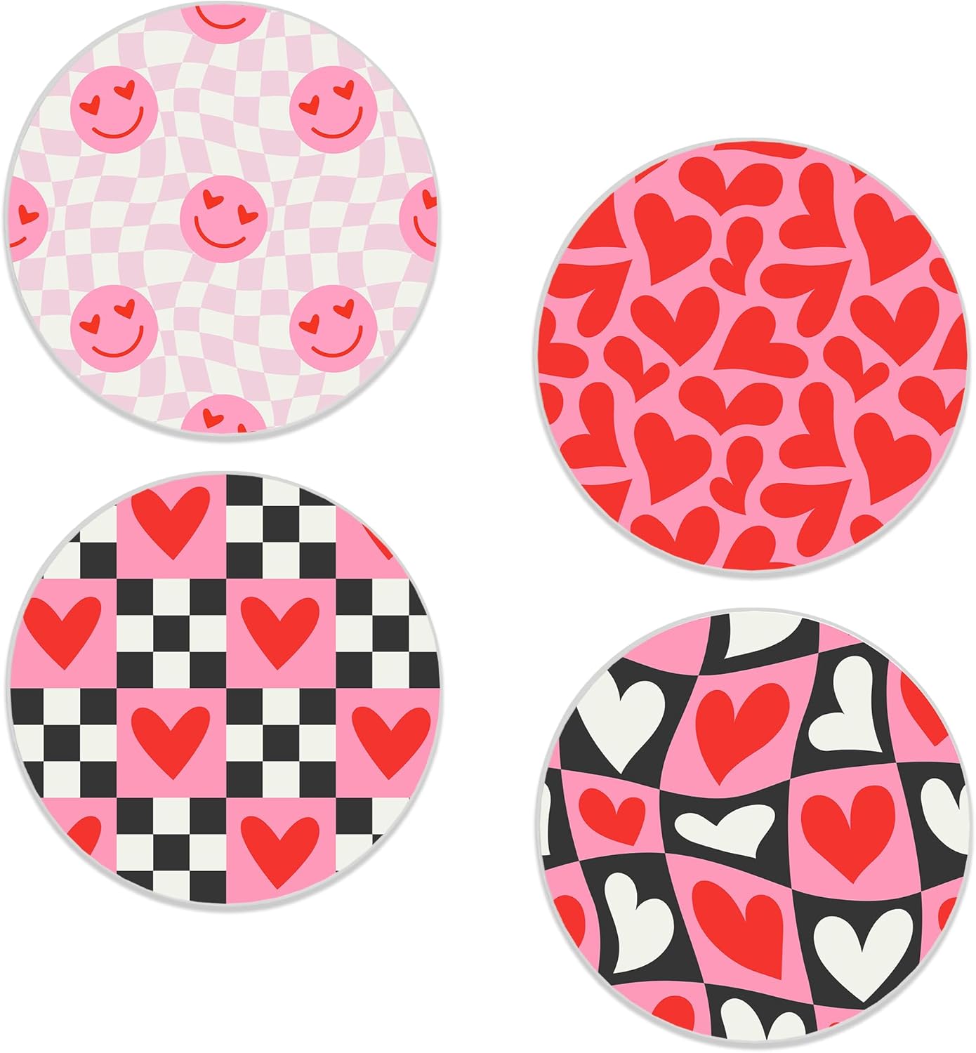 Coasters Set of 4, Pink Round 4" Ceramic & Cork Coasters, Absorbent, Ideal for Table Home Decor & Gifts