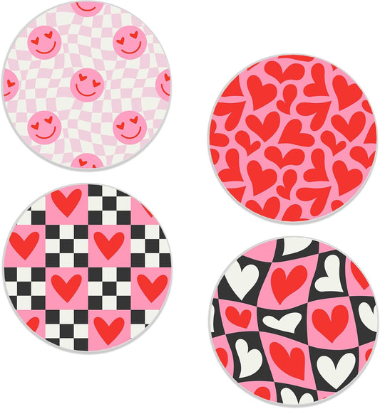 Coasters Set of 4, Pink Round 4" Ceramic & Cork Coasters, Absorbent, Ideal for Table Home Decor & Gifts