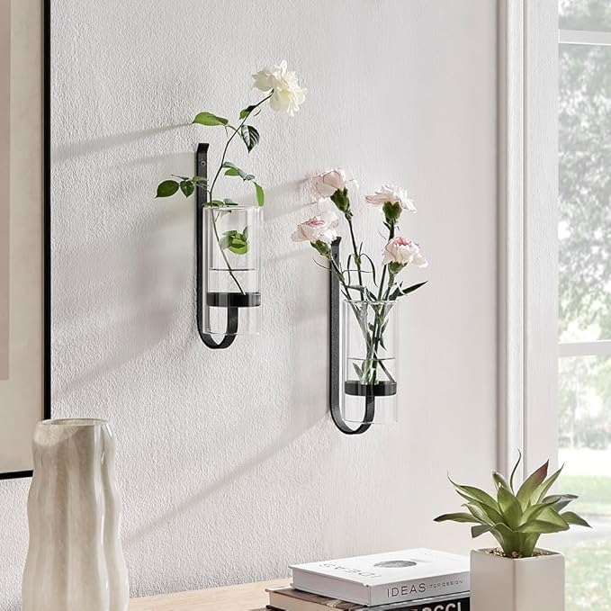 2 Piece Iron Glass Vase, Bottle Flower Vase, Hanging Metal Plant Stand, Metal Iron, Creative Wall Hanging