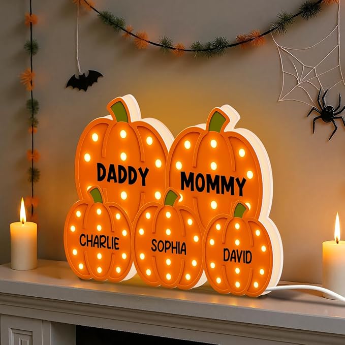 3D Effect Halloween Collapsible Light Up Pumpkin Decor - Halloween Pumpkin Indoor Decor Light Up - Cozy Fall Vibe Home Decoration - Personalized Light Box (Daddy & Mommy Version)