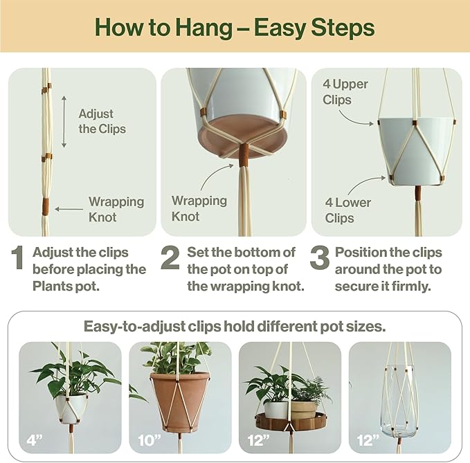 Macrame Plant Hanger Polyester Rope 42 Inch Outdoor Indoor Adjustable Hanging Planter for up to 10 Inch Plant Pot Modern Boho Home Decor (1, Ivory/Burnt Orange)