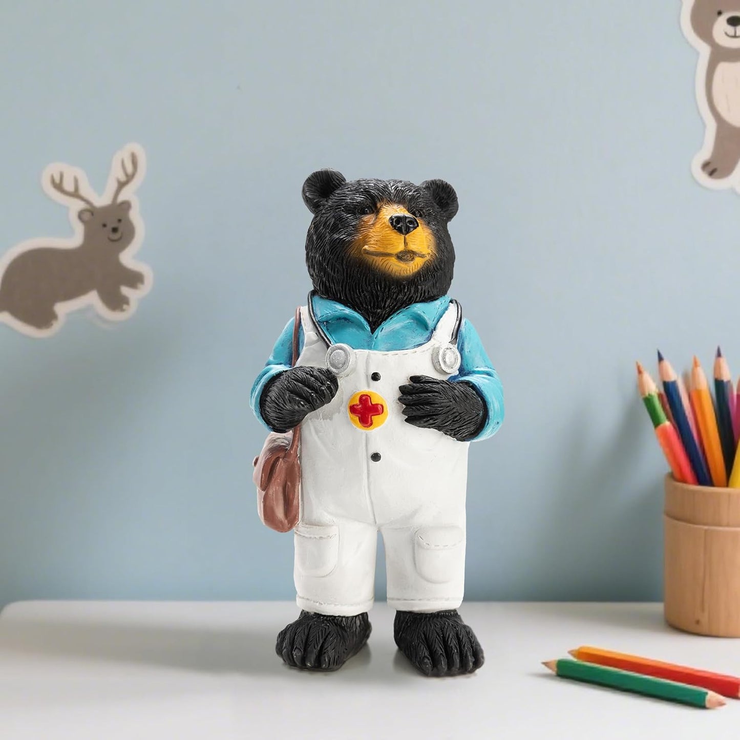 Black Bear Figurine Home Decor Bear Statue,for Office, Desk, and Shelf Decoration,Doctor Themed Birthday Gifts