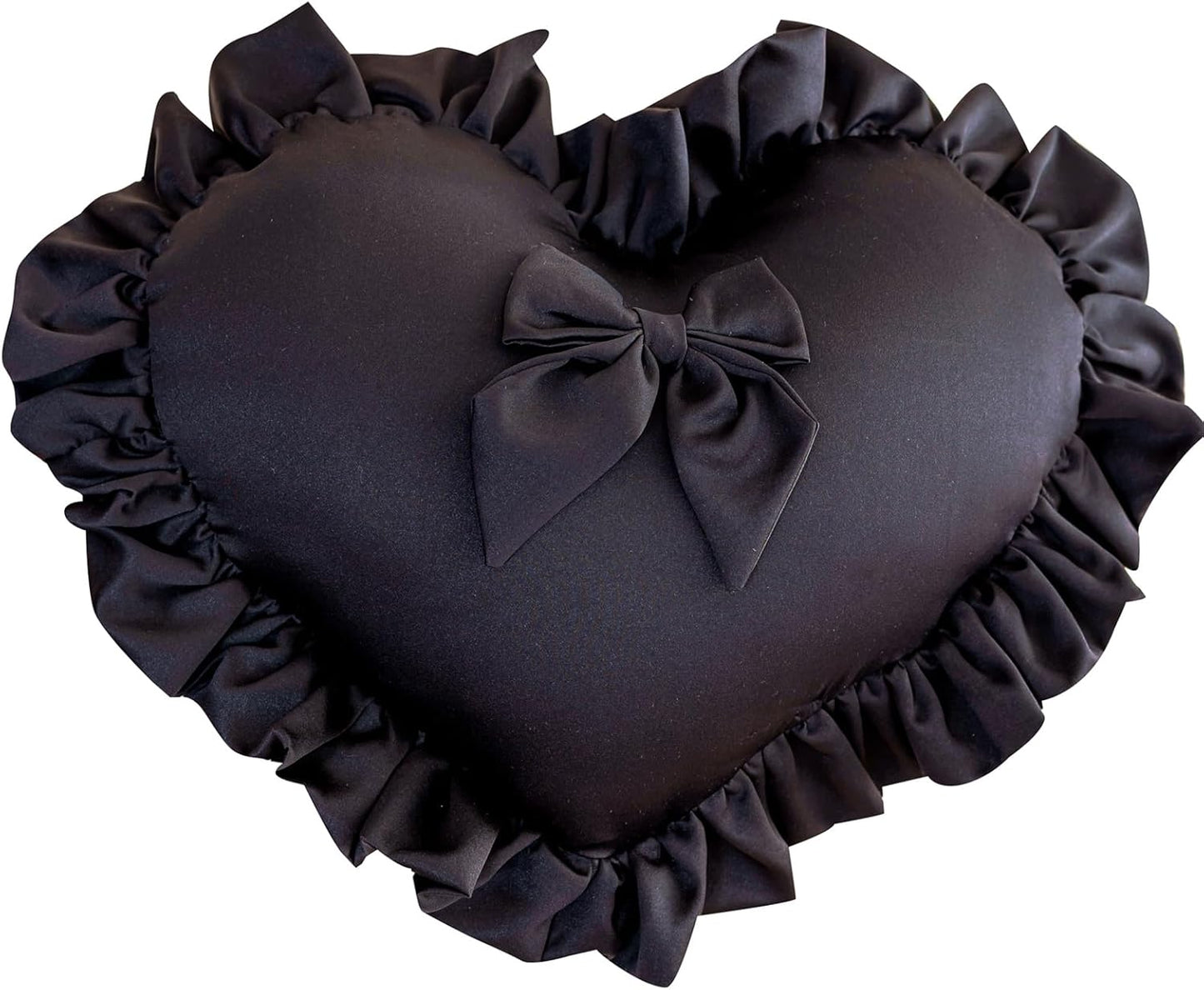 Heart Pillows, Cute Ruffled Heart Shaped Throw Pillows with Bow Soft Stuffed Love Decorative Pillow Cushion for Sofa Couch Bed Girl Room Chair Car Living Room, Black