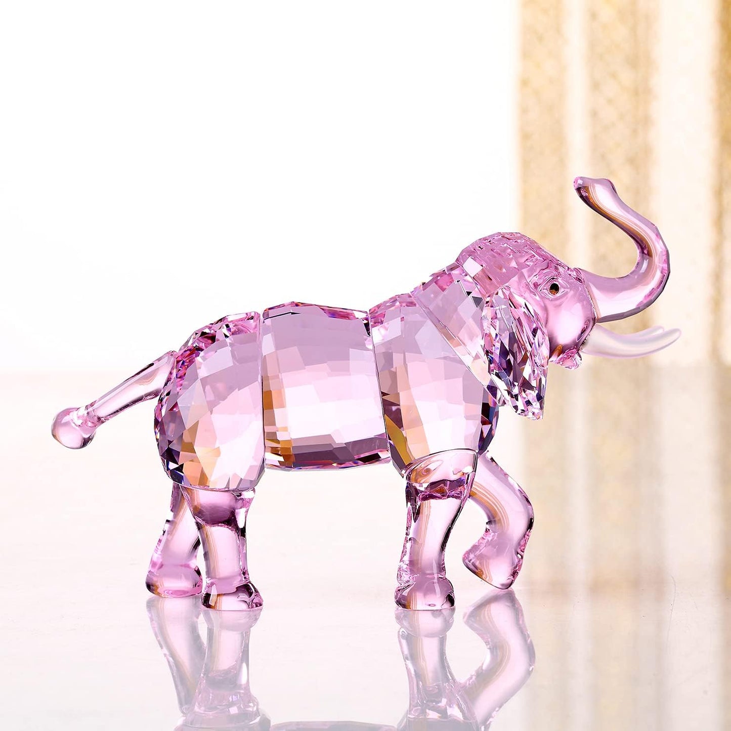 Crystal Lucky Elephant Figurine Collection Ornament Statue Animal Collectible Home Decor (Pink)
