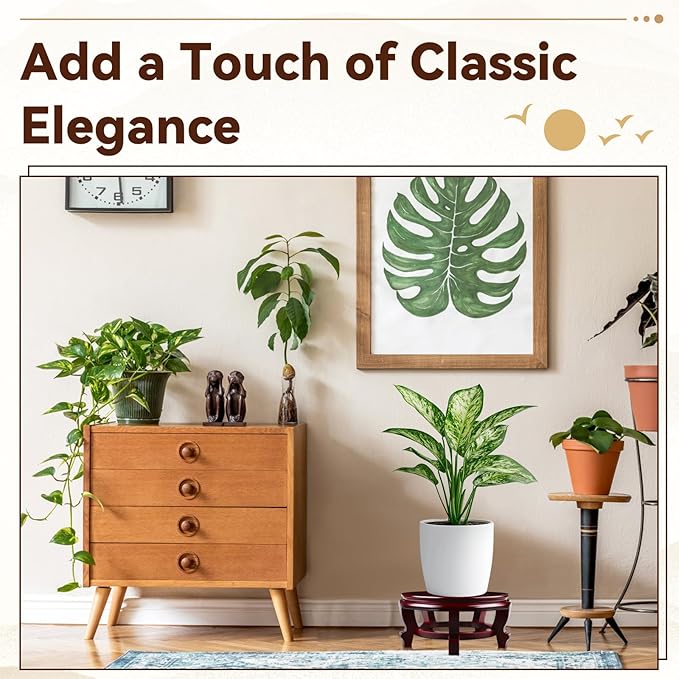 Yoiemivy 8 Inch Wooden Plant Stand Indoor Flower Pot Base Vase Display Shelf Chinese Fishbowl Planter Stands for Display Oriental Style Plant Pot Pedestal Stand