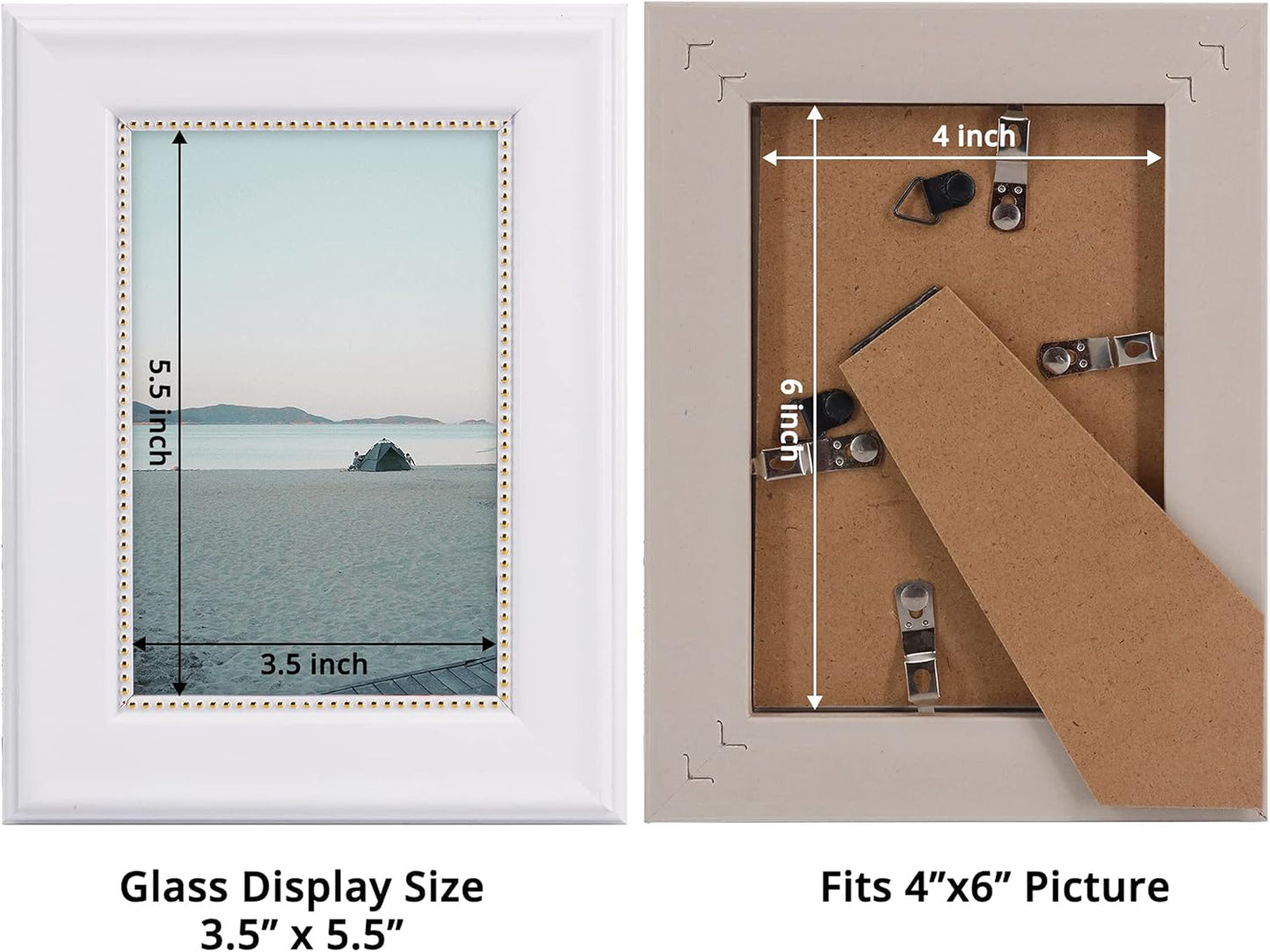 GraduationMall 4x6 Picture Frames, Real Glass, Display Photos for Wall or Tabletop, White with Gold Beads, 2-Pack