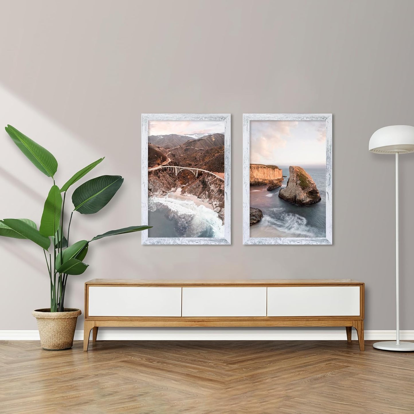 iRahmen 12x18 Picture Frame Set of 2 with Plexiglass, Distressed White Wood Poster Frame for Photo Gallery Wall Mounting Horizontal and Vertical