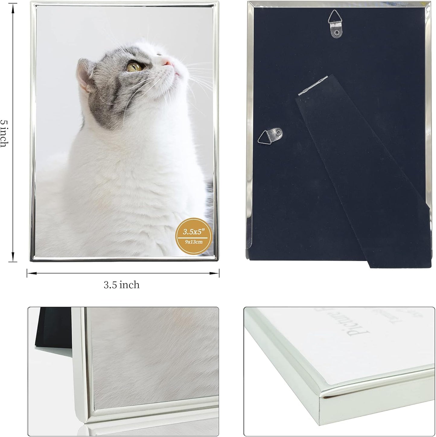 DECANIT 3.5x5 Picture Frame Metal, Thin Profile Photo Frame 3.5 by 5 Inch, Display for Wall or Tabletop,Silver