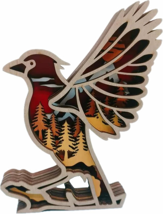 Forest AnimalDesk Art Decor Wooden Farmhouse Table Decoration, Cabin Nursery Mountain Decor for Bedroom Living Room (Bird)