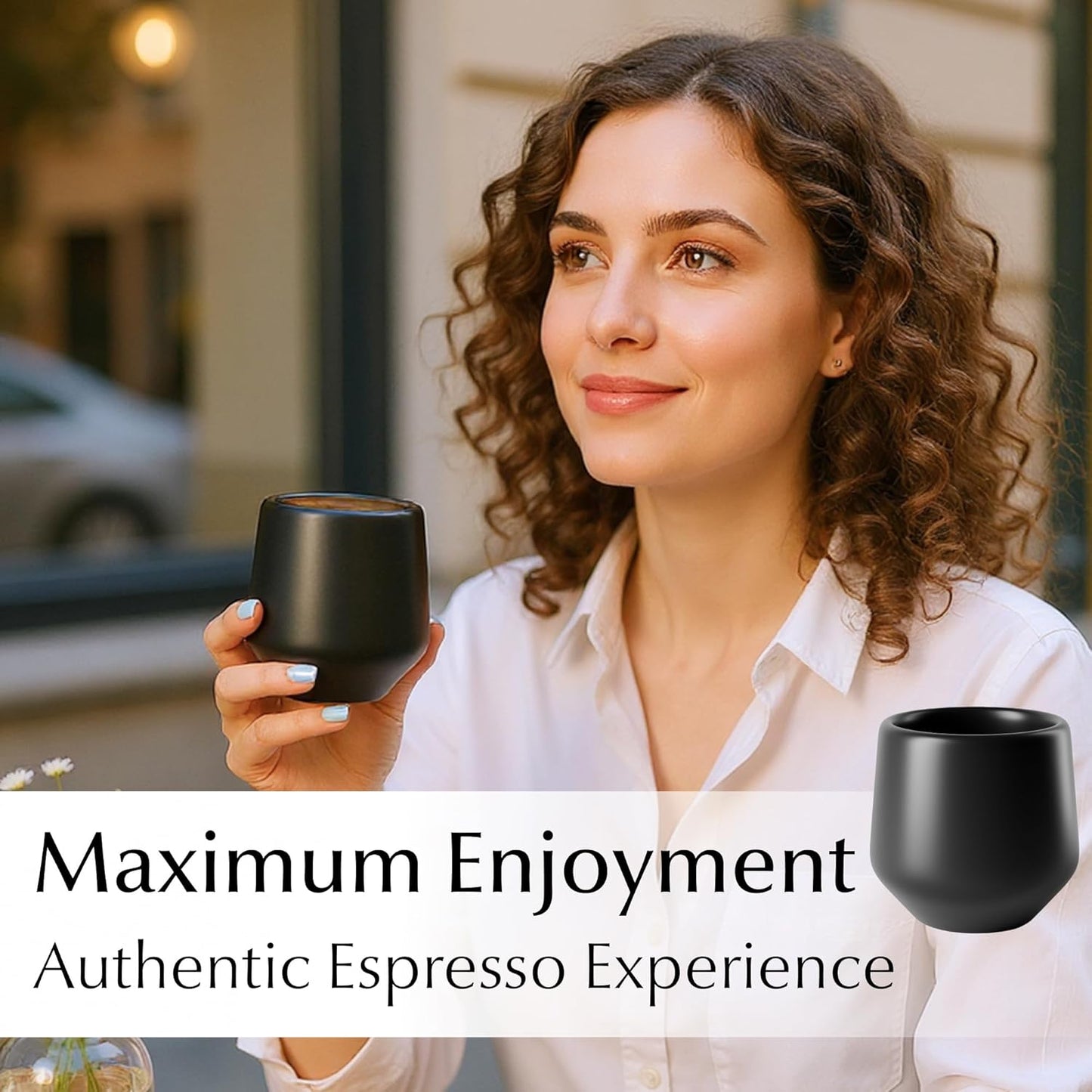 MIAMIO - Espresso Cups Set of 4 (3 oz) / Espresso Cup, Ceramic Espresso Cups, Handleless Mug, Japanese Tea Cups - Luxe Collection (Black)